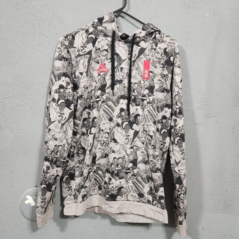 Adidas captain Tsubasa Manga Aop Hoodie Black White Pink Logo Men's Size M - Picture 1 of 9